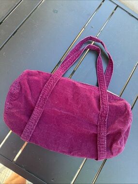 Vintage 1970s hippy Corduroy Barrel Tote Bag in Deep Berry Homemade